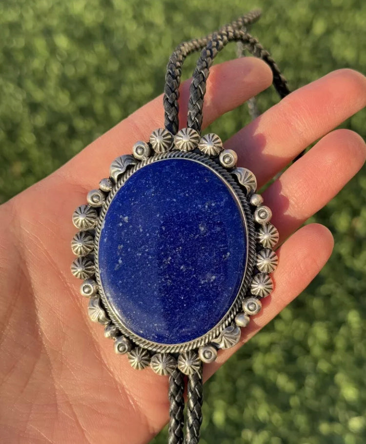 Native American 925 Sterling Silver Lapis Bolo Tie Pendant KY