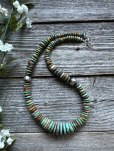 Load image into Gallery viewer, Sterling Silver Graduated Green Turquoise Bead Necklace. 18 inch