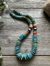 Load image into Gallery viewer, Sterling Silver Graduated Blue Green Turquoise Spiny Bead Necklace. 18 inch