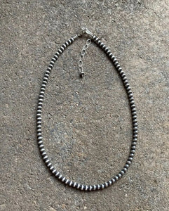4mm 32 Inch 925 Sterling Silver Oxidized Pearls Bead Necklace Southwestern