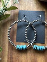 Load image into Gallery viewer, Large Sterling Silver Blue Turquoise Bead 4mm Pearls Loop Hoop Earrings. 3 Inch