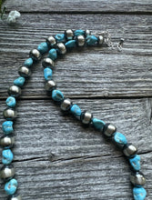 Load image into Gallery viewer, Sleeping Beauty Turquoise Sterling Silver Nuggets Pearls Bead Necklace. 18 inch