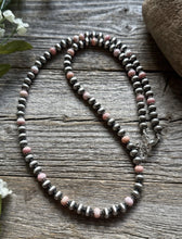 Load image into Gallery viewer, Southwestern Sterling Silver Pink Conch 6mm Pearls Bead Necklace 22 Inch