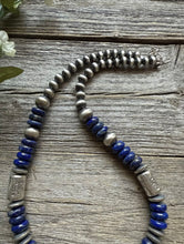 Load image into Gallery viewer, Sterling Silver Blue Lapis W Pearls Kokopelli Bead Necklace 18 Inch
