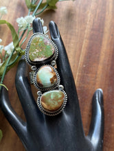Load image into Gallery viewer, Native American Sterling Silver Green Royston Turquoise Adjustable Ring K Yazzie