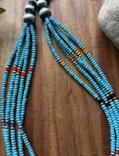 Load image into Gallery viewer, Sterling Silver Multi Strand Stone Blue Turquoise Pearls Bead Necklace. 26 inch
