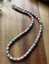 Load image into Gallery viewer, Sterling Silver Rhodochrosite Turquoise Bead Necklace. 18 inch. Gift