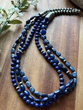 Load image into Gallery viewer, Sterling Silver Multi Strand Stone Lapis Pearls Bead Necklace 24 inch