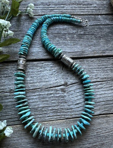 Southwestern 925 Sterling Silver Turquoise Bead Necklace. 22 inch