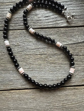 Load image into Gallery viewer, Sterling Silver Black Onyx Pink Conch Bead Necklace. 18 Inch Gift