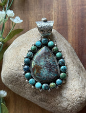 Load image into Gallery viewer, Navajo Native American Handmade Sterling Silver Turquoise Cluster Pendant KY