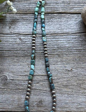 Load image into Gallery viewer, Sterling Silver Blue Green Turquoise W Pearls Bead Necklace. 18 inch