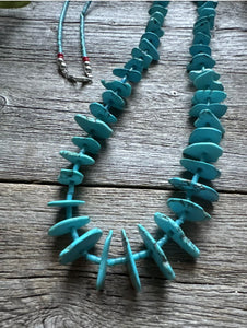 Vintage Native American Sterling Silver Blue Magnesite Bead Necklace 32 Inch