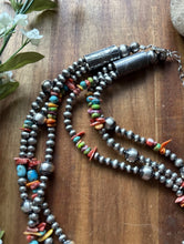 Load image into Gallery viewer, Sterling Silver Multi Strand Stone Spiny Turquoise Pearls Bead Necklace. 20 inch