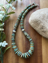 Load image into Gallery viewer, Sterling Silver Graduated Green Turquoise Bead Necklace. 18 inch