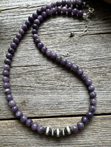 Sterling Silver Charoite W Pearls Bead Necklace. 18 Inch