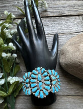 Load image into Gallery viewer, Vintage Pawn Navajo Sterling Silver Blue Turquoise Cluster Cuff Bracelet JW