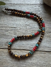 Load image into Gallery viewer, Southwestern Multi Stone Sterling Silver Tigers Eye Bead Necklace 18 inch