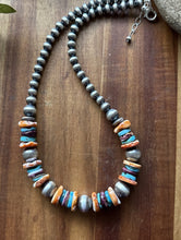 Load image into Gallery viewer, Sterling Silver Spiny Oyster Turquoise W Pearls Bead Necklace. 18 inch