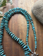 Load image into Gallery viewer, Long Sterling Silver Graduated Blue Turquoise Bead Necklace. 30 inch