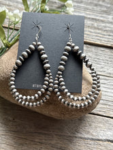 Load image into Gallery viewer, Southwestern Sterling Silver Pearls Double Loop Earrings 3 Inch