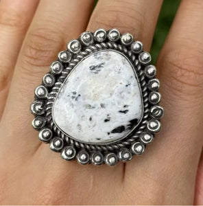 Navajo Sterling Silver White Buffalo Turquoise Adjustable Ring C Yazzie