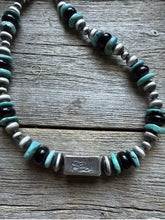 Load image into Gallery viewer, Sterling Silver Onyx Turquoise W Pearls Kokopelli Bead Necklace 18 Inch