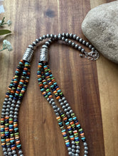 Load image into Gallery viewer, Sterling Silver Multi Strand Multi Stone Pearls Bead Necklace. 28 inch