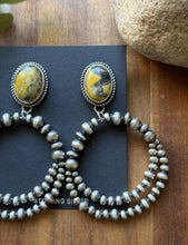 Load image into Gallery viewer, Navajo Sterling Silver Yellow Bumblebee Jasper Pearl Double Loop Earrings Etta
