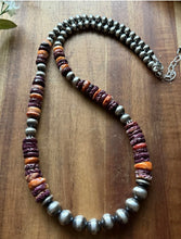 Load image into Gallery viewer, Sterling Silver Graduated Purple Spiny Oyster Pearls Bead Necklace 22 Inch