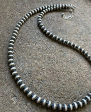 Load image into Gallery viewer, 6mm 36 Inch 925 Sterling Silver Oxidized Pearls Bead Necklace Southwestern