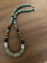 Load image into Gallery viewer, Sterling silver green turquoise graduated necklace 22 inch