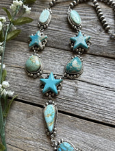 Load image into Gallery viewer, Navajo Sterling Silver Star Blue Green Turquoise Lariat Y Bead Necklace KY