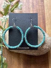 Load image into Gallery viewer, Sterling Silver Blue 4mm Turquoise Bead Loop Hoop Earrings.