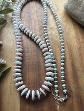 Load image into Gallery viewer, Long Sterling Silver Graduated Pink Conch Turquoise Bead Necklace. 42 inch
