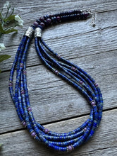 Load image into Gallery viewer, Sterling Silver Multi Strand Stone Lapis Purple Charoite Bead Necklace. 26 inch