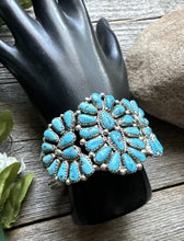Load image into Gallery viewer, Vintage Pawn Navajo Sterling Silver Blue Turquoise Cluster Cuff Bracelet JW