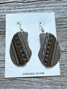 T and R Singer Native American Sterling Silver Gold Filled Earrings. 2.25 Inch