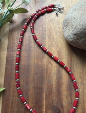 Load image into Gallery viewer, Southwestern Sterling Silver Red Coral W Pearls Bead Necklace 18 inch Gift