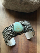 Load image into Gallery viewer, Navajo Native American Sterling Silver Blue Turquoise Cuff Bracelet Maloney