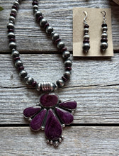 Load image into Gallery viewer, Navajo Sterling Silver Purple Spiny Oyster Pendant Necklace Earrings Set