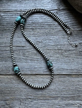 Load image into Gallery viewer, Sterling Silver Turquoise Nuggets W Pearls Bead Necklace. 22 inch