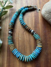 Load image into Gallery viewer, Sterling Silver Graduated Blue Green Turquoise Bead Necklace. 18 inch Gift