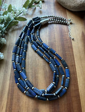 Load image into Gallery viewer, Sterling Silver Multi Strand Lapis W Pearls Bead Necklace. 24 inch