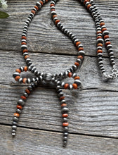 Load image into Gallery viewer, Bow Sterling Silver Multi Graduated Spiny Oyster Pearls Bead Necklace 24 inch
