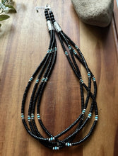 Load image into Gallery viewer, Sterling Silver Multi Strand Black Onyx Turquoise Pearls Bead Necklace. 26 Inch