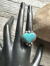 Load image into Gallery viewer, Native American Sterling Silver Blue Turquoise Adjustable Heart Ring. AM
