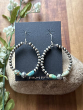 Load image into Gallery viewer, Sterling Silver Turquoise Nuggets Pearls Bead Loop Hoop Earrings.