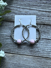 Load image into Gallery viewer, Pink Conch Sterling Silver Pearls Bead Hoop Earrings. 2.5 Inch