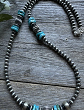 Load image into Gallery viewer, Sterling Silver Blue Turquoise W Pearls Bead Necklace. 24 inch